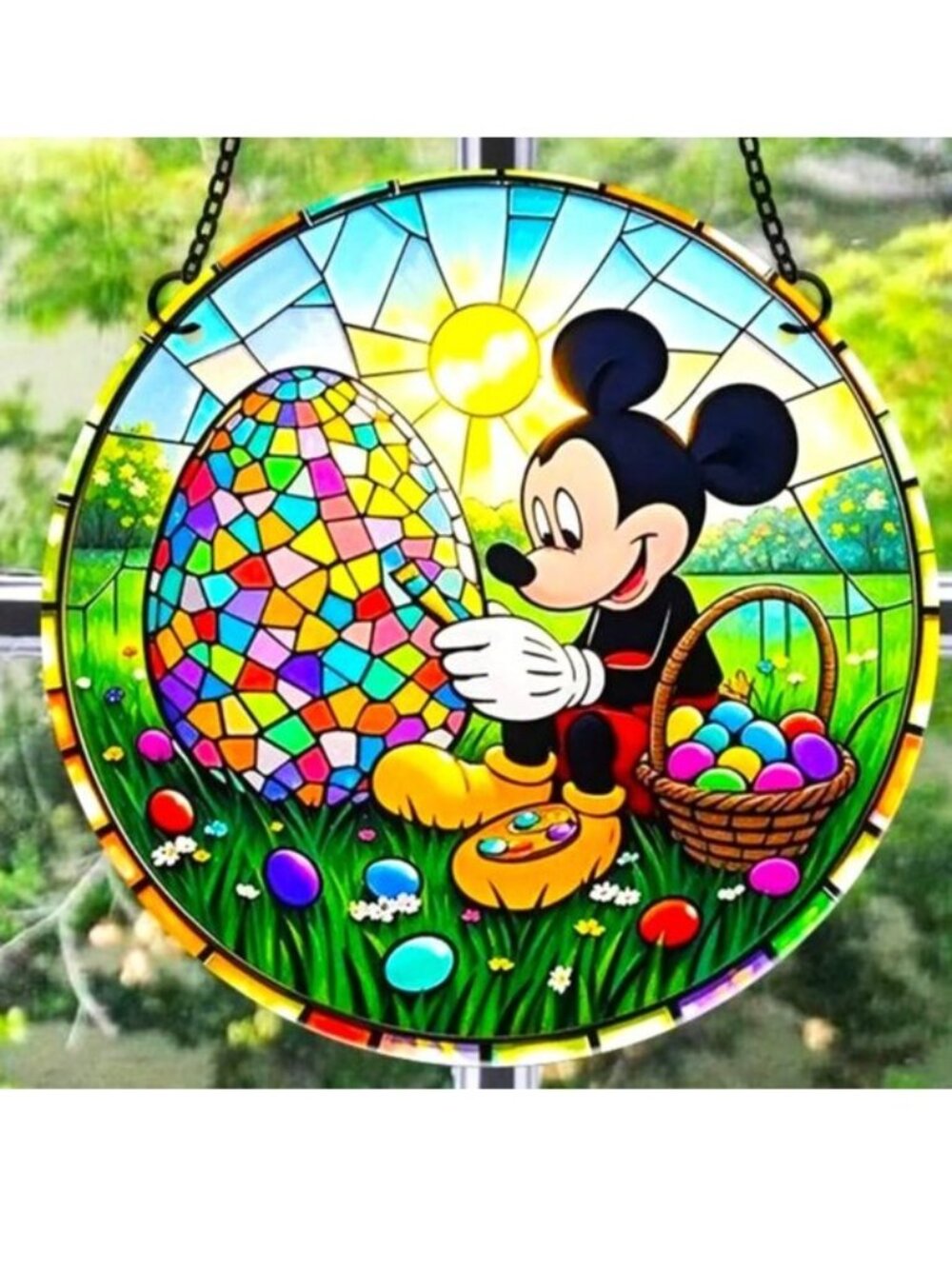 Disney Suncatcher Mickey Mouse Easter Egg Mosaic Hanging Window Decor Colorful